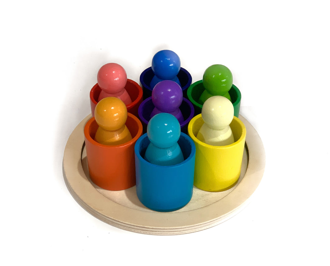 Wooden Rainbow People in Bowls